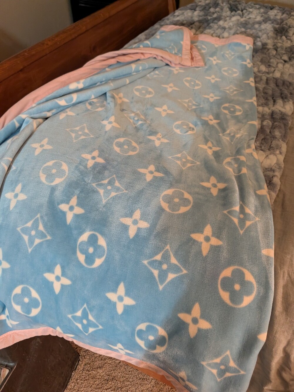 Blue and Pink Monogram Plush Throw Blanket